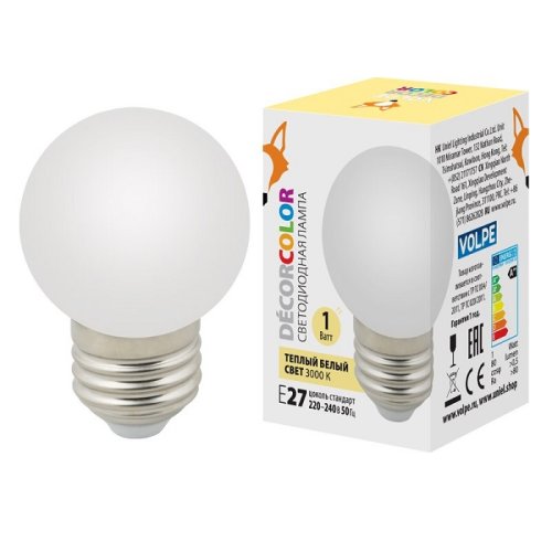 Лампа светодиодная Volpe Шар LED-G45-1W/3000K/E27/FR/С 1Вт Е27 220В 3000К фото Лампа светодиодная Volpe Шар LED-G45-1W/3000K/E27/FR/С 1Вт Е27 220В 3000К картинка